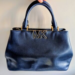 Michael Kors Dark Blue Satchel with Gold Accents